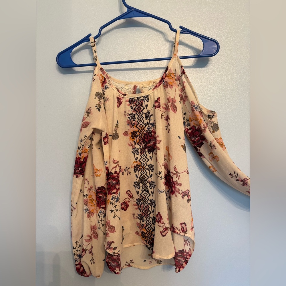 Rewind Floral Cold Shoulder Blouse - Cream, Red, Orange
